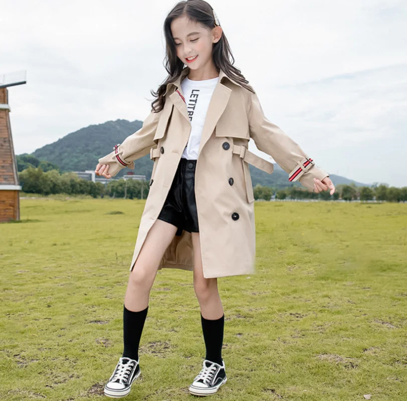 115-165CM Girls Windbreaker Children Outerwear Newest Jacket For Girls  Solid Color Kids Spring Autumn Children Clothing Tops