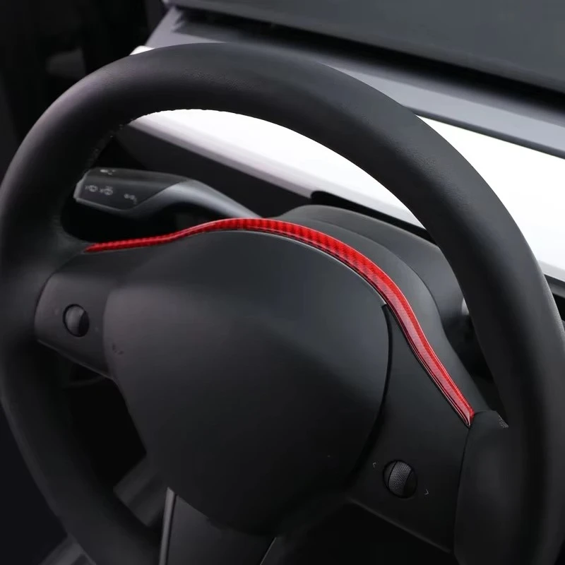 Tesla Model 3 모델 Y 2017-2024 용 TPIC 스티어링 휠 스트립 패널 트림 탄소 섬유 스티커 자동차 인테리어 튜닝 액세서리
