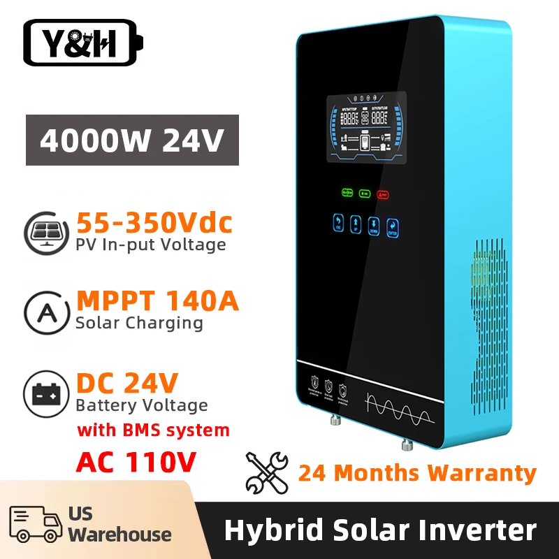Y & H H HYBRID SOLAR INVERTER 4000W 24V 110/120V PURE Sine WAVE Off Grid Inversor ในตัว MPPT 140A ชาร์จพลังงานแสงอาทิตย์ Home Inversor 1