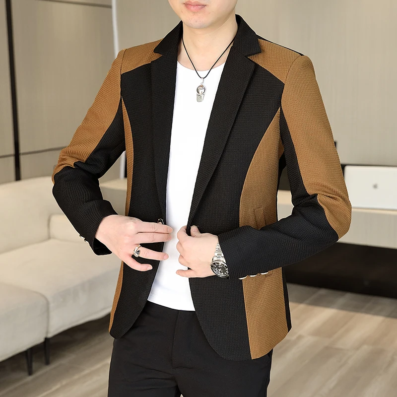 High Quality New Korean Suit Youth Casual Color Matching Coat Business Slim Fashion Handsome Single Suit Top  Blazer Masculino 3