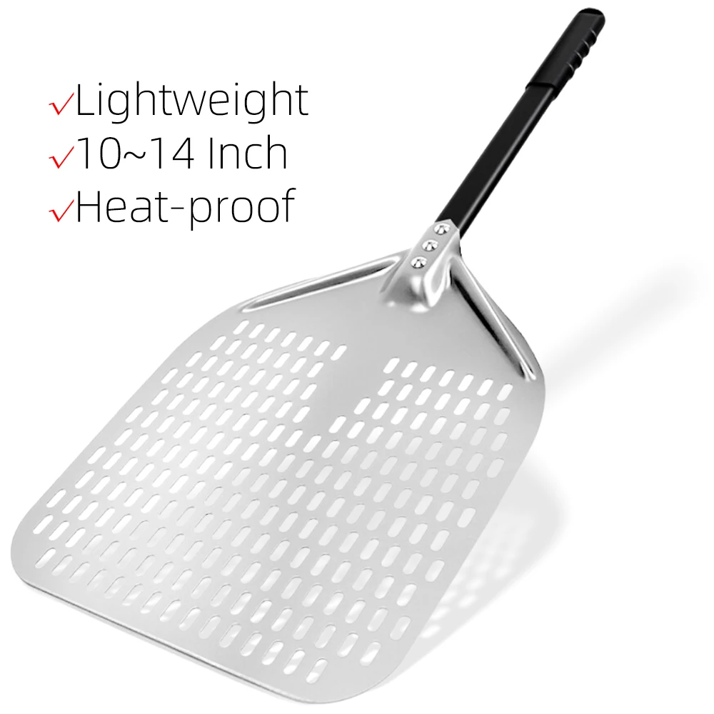 10 12 13 14 Inch Big Pizza Perforated Shovel Paddle Short/Long Handle for Oven Turning Peel Kitchen Utensils Pizza Baking Tools 1