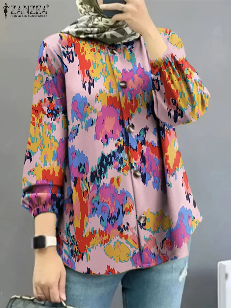 

ZANZEA Fashion Floral Printed Muslim Blouse Woman Long Sleeve O-Neck Tunic Tops Female Casual Islamic Clothing Vintage Chemise