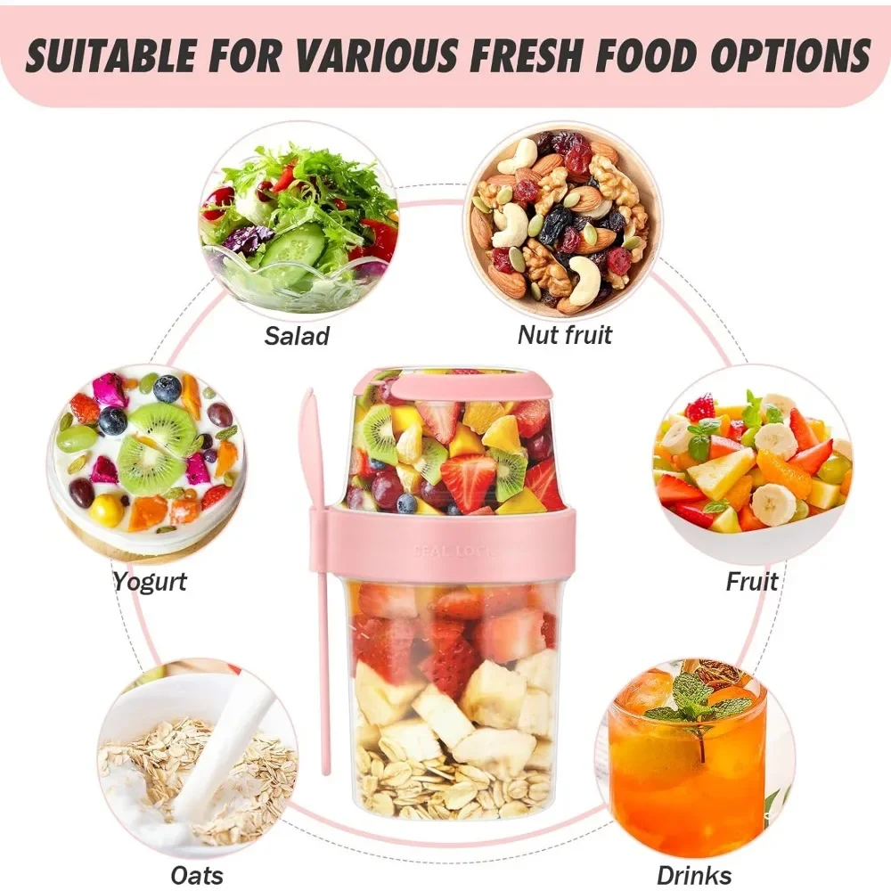 2Pcs Overnight Oats Container, 870ML Yogurt Pots Reusable Salad Cups with Lid Spoon Breakfast Jar Breakfast Pot 5
