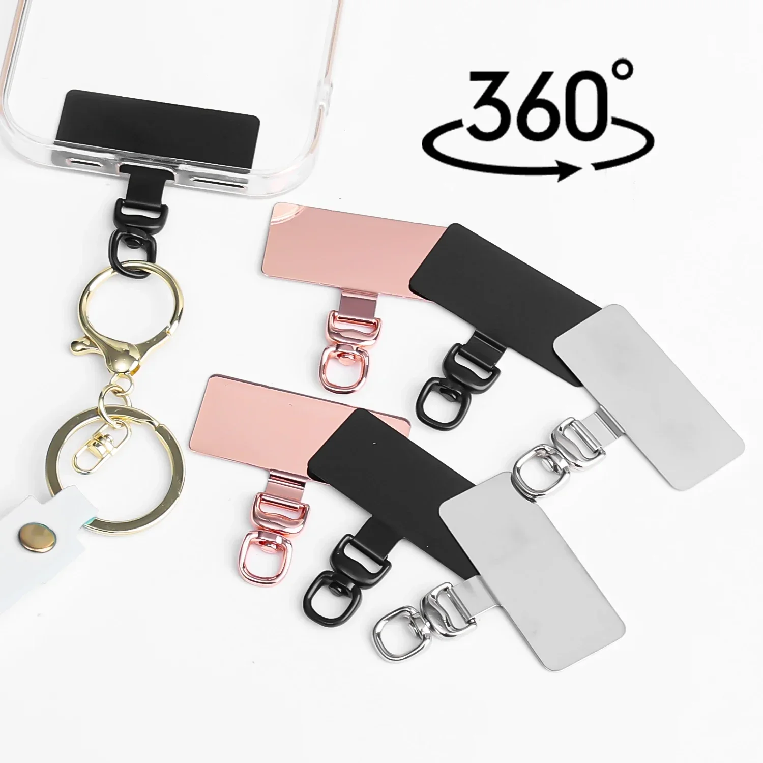 Stainless Steel Phone Tether Tab 360 Degree Rotatable Anti-lost Crossbody Wrist Strap Metal Gasket Patches Phone Case for iphone