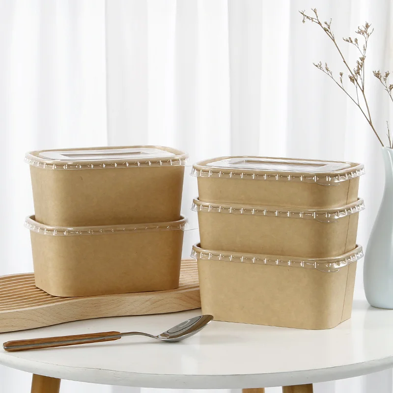 

Disposable Rectangle Kraft Paper Bowls Rectangle Food Containers Salad Bowls Take Out Foodboxes Party Supplies