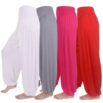 Modal Women Harem Pants High Waist Baggy Pants Casual Wide Leg Long Yoga Dance Trousers Loose Belly Dance Pilates Lantern Pants 1