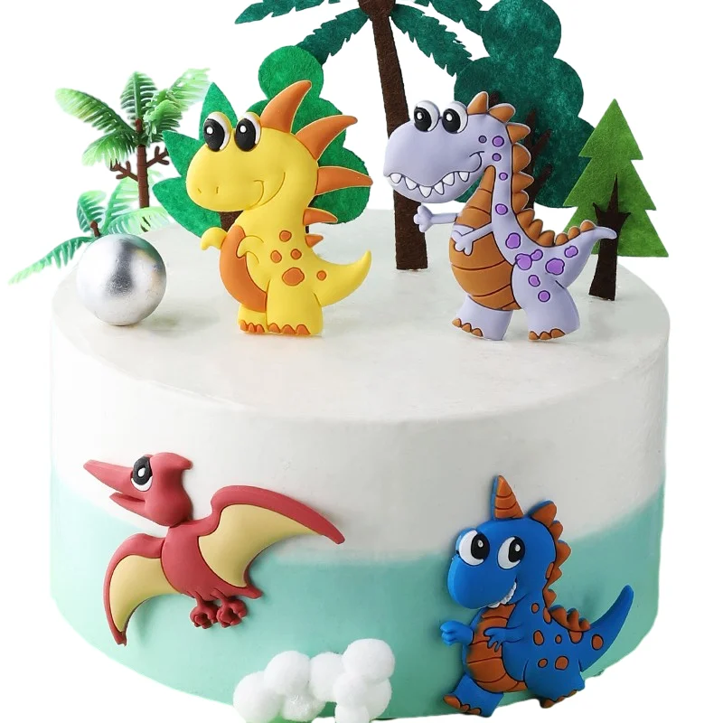 Decorazioni Torta Dinosauri 17 Pezzi | Topper 3D Per Compleanno A Tema Giungla E Dinosauri