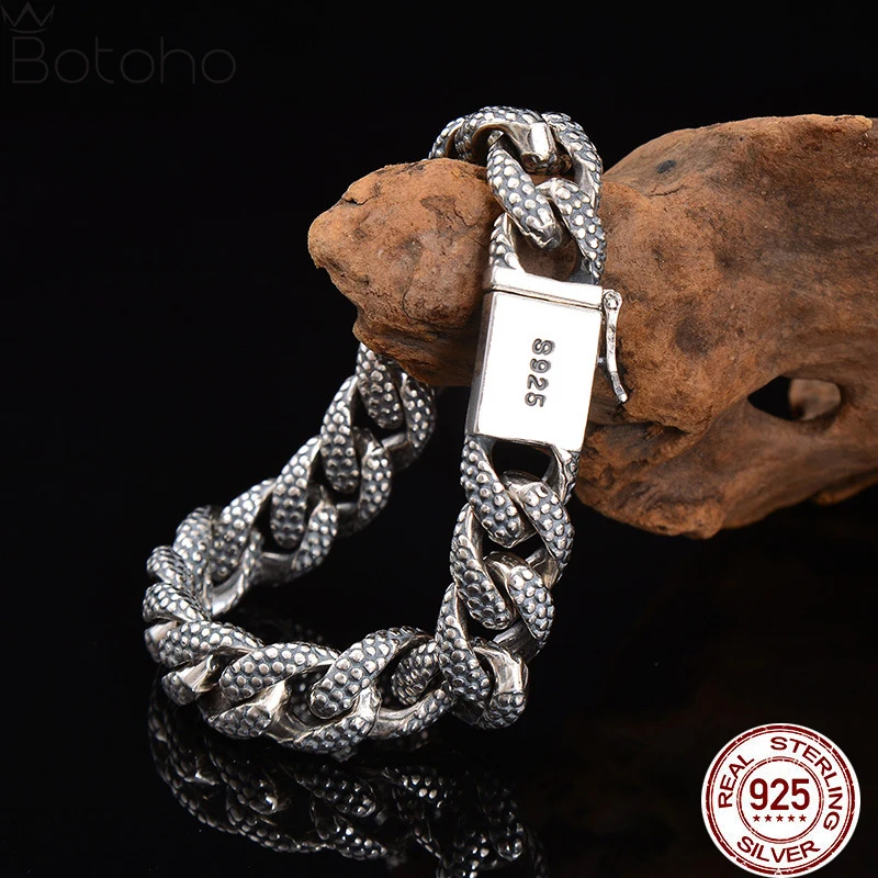 

Широкий браслет из серебра S925 пробы с рисунком дракона, винтажная модная трендовая одежда, персонализированная Мужская цепочка-плетка