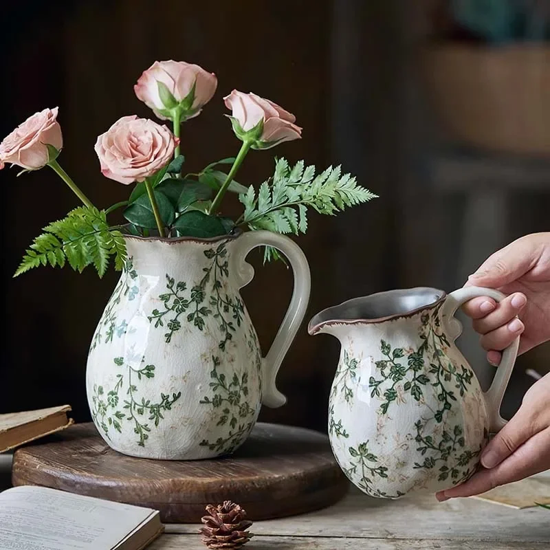 Retro Ceramic Vase Flower Vase for Home Decoration Table Decoration Pastoral Style Hydroponic Flower Arrangement Leaf Flower Pot 5