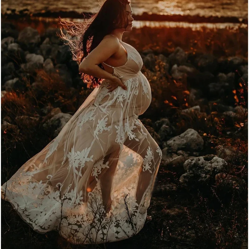 White Maternity Gown Baby Shower Dress Pregnancy Photoshoot