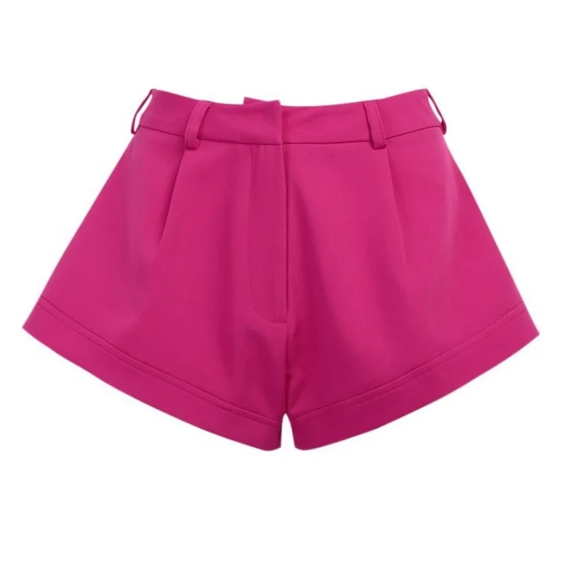 2024 Women Office Lady Wide Leg Casual Streetwear Summer High Waist Red Loose Shorts Solid Color Elegant Female New Hot Shorts