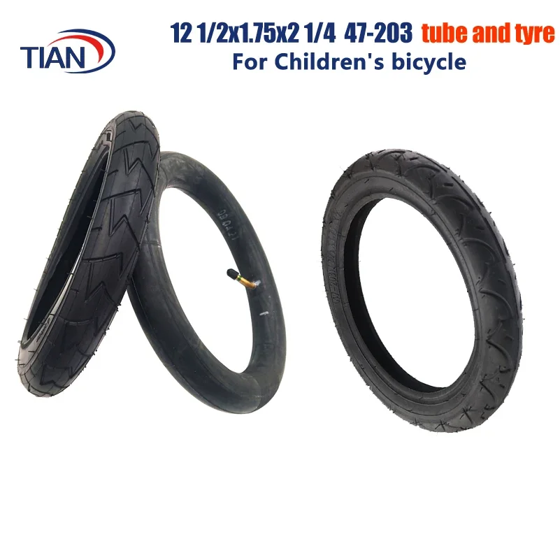 

12 1/2x1.75x2 1/4 (47-203) Inner Tube Outer Tyre 12 Inch Inflation Tire for Children's Bicycle, Folding Bicycle Parts