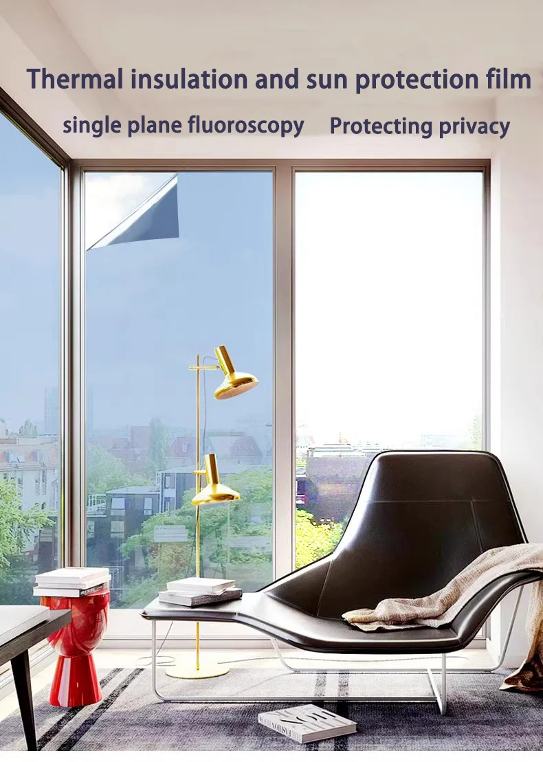 Single window film, self-adhesive home office glass, reflective mirror facial mask, sun protection and UV protection, window ant