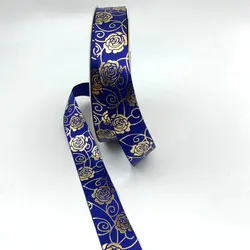 Gold and Silver Foil Rose Floral Satin Ribbon - 25mm, Elegant DIY Packaging Accessory - 48yards (12)