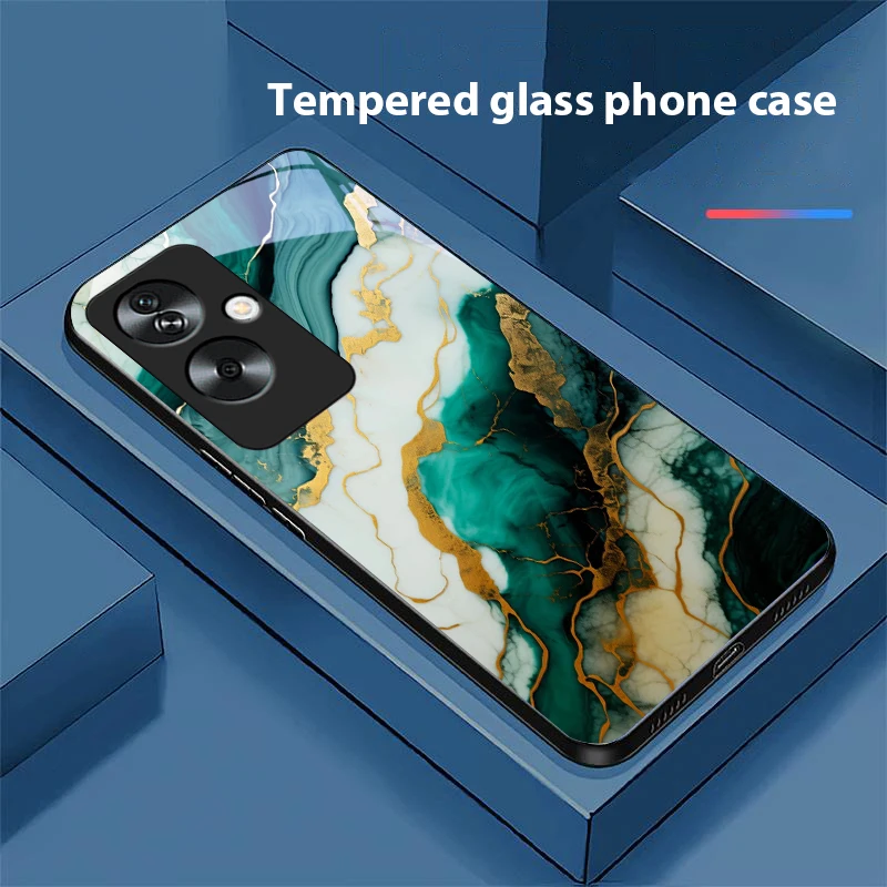 Green Marble Tempered Glass Black Phone Case