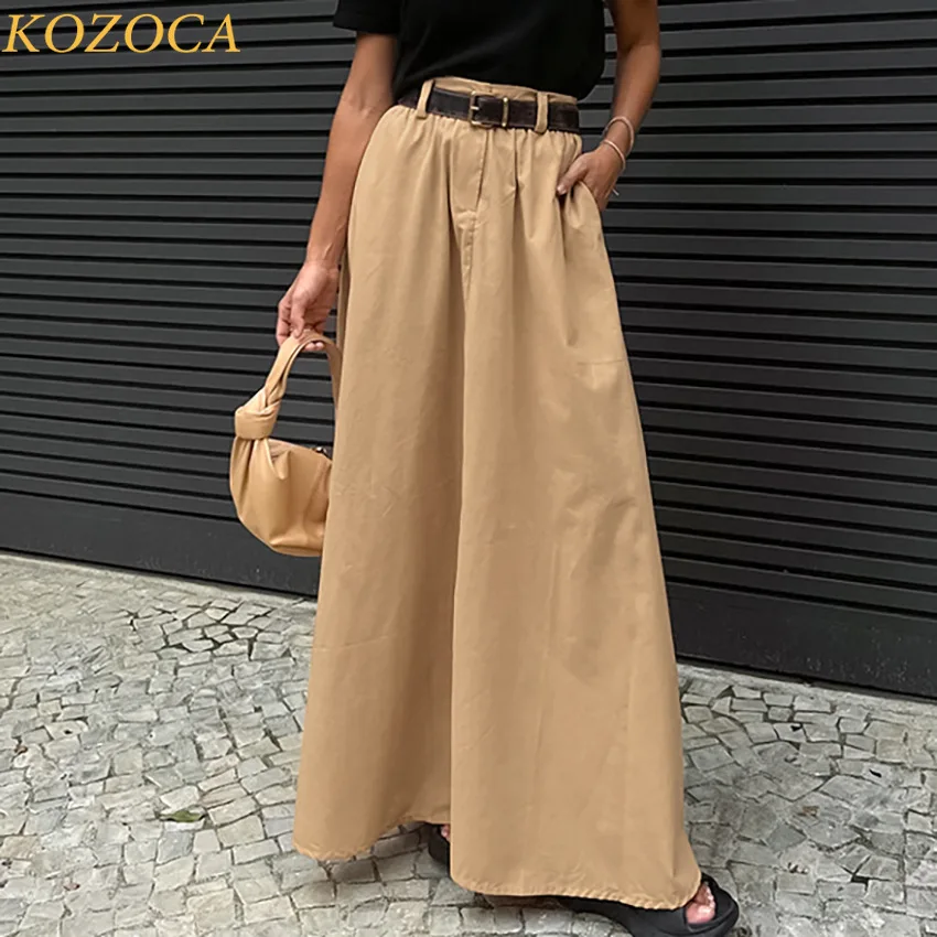 

Kozoca New Streetwear Skirt Simple Khaki Casual Versatile Mid Length Women Dress Elegant Style Design Office Ladies A-line Skirt