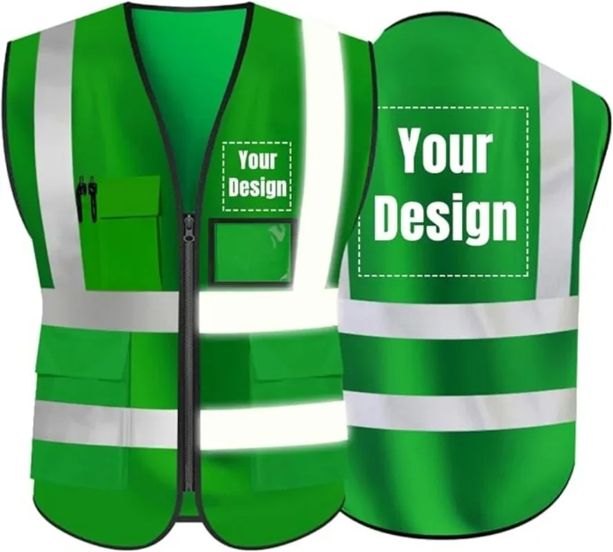 Gilet sécurité haute visibilité personnalisable logo gratuit bandes réfléchissantes travail extérieur pêche