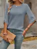 Spring, summer and autumn women's solid color loose three-quarter sleeve casual round neck T-shirt