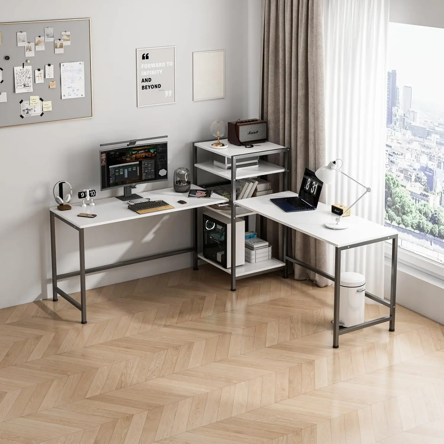 مكتب زاوية L ركن كمبيوتر إمكانية تغيير تصميم الطاو...