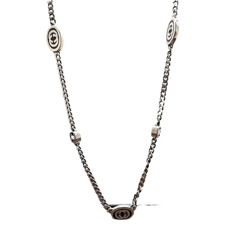 925 Vintage Black Rubber Side Chain Necklace Pendant
