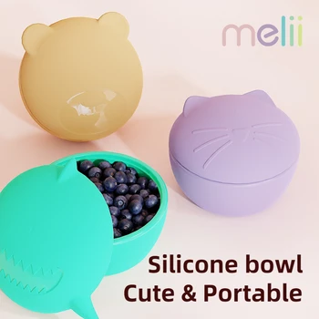 Bol en Silicone avec Couvercle Melii Bol à Collations en Forme d’Animal Mignon Boîte à Fruits Portable Boîte de Rangement en Silicone de Qualité Alimentaire Vaisselle Adorable 1