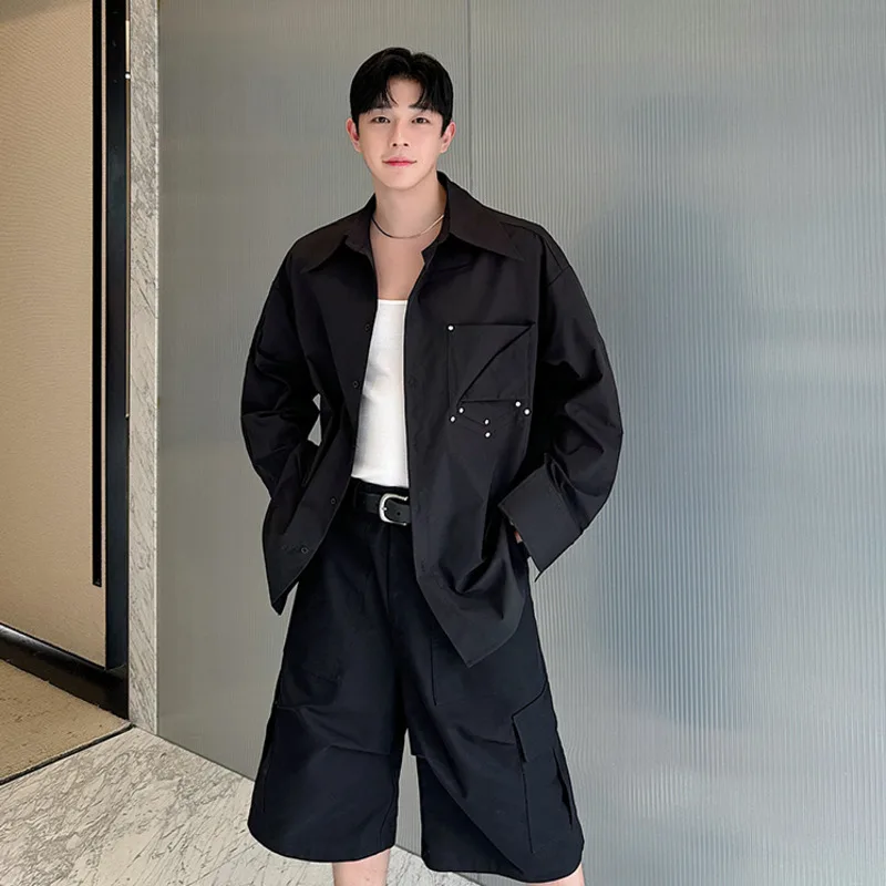 

Рубашка SYUHGFA Мужская нишевая, металлическая заклепка, асимметричная сумка с длинным рукавом, топ, лето 2024