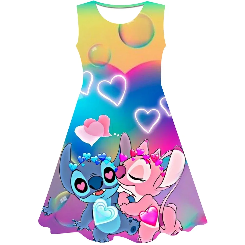 Girls Dress Girls Stitch Dresses Princess Children's Clothing Cartoon Stitch Print Summer Fashion Baby Dress 3-14Y