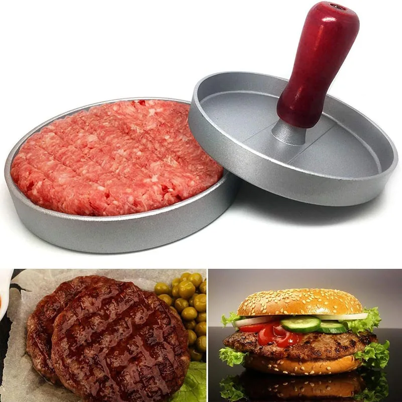Burger Press Non-stick Hamburger Press Beef Grill Hamburger Patty Metal Mold Wood Handle Meat Cutlets Patty