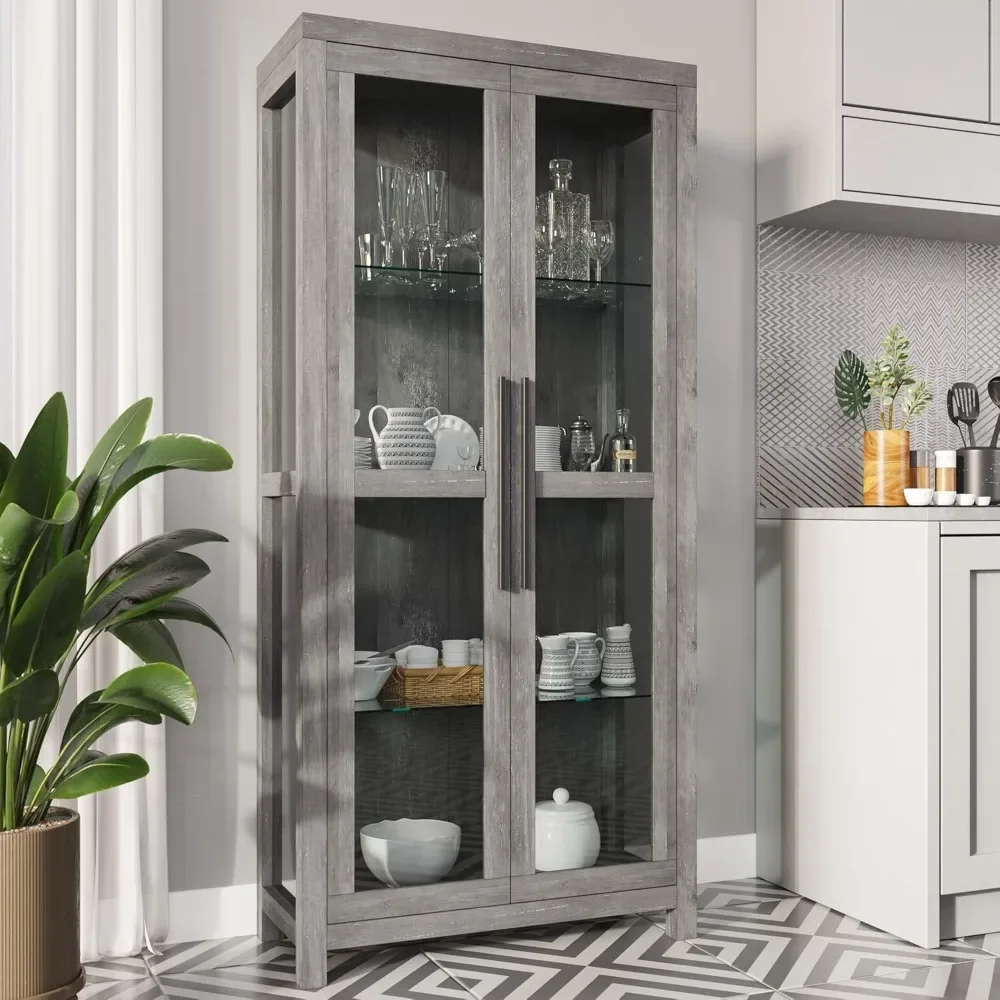 Curio Cabinet, Tall Glass Display Cabinet with Adjustable Shelves for Living Room, Trophy Display Case 2