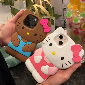 Cute INS Hello Kitty Phone Case For iPhone 17 16 15 14 13 Pro Max 17 Pro 11 12 13 XR XS MAX 6 7 8 Plus Soft Silicone Phone Cover
