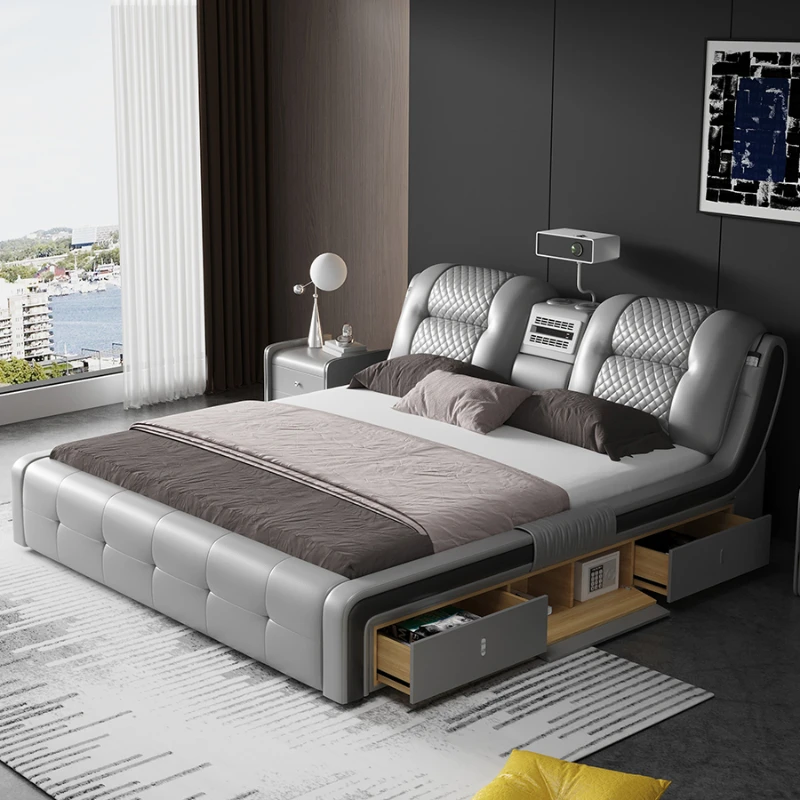 

Queen Headboard Double Bed Drawers European Unique Luxury King Size Double Bed Storage Modern Cama Matrimonial Bedroom Furniture