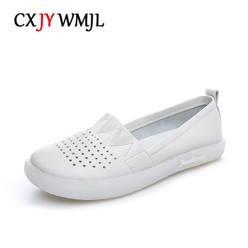 

CXJYWMJL Genuine Leather Women Slip On Sneakers Plus Size Summer Mesh Vulcanized Shoes Ladies Flats Sports Shoes Lightsome