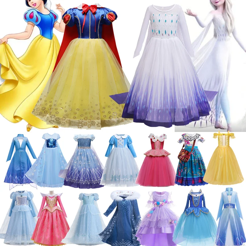 

Elsa Anna Princess Dress Girl Kid Birthday Party Carnival Clothes Halloween Cosplay Snow White Encanto Costume for 4-10 Yrs