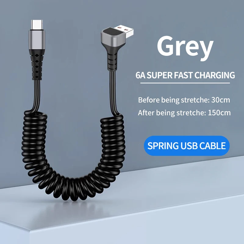 Fast Charging Coiled USB C Cable - Retractable Data and Charge Cord