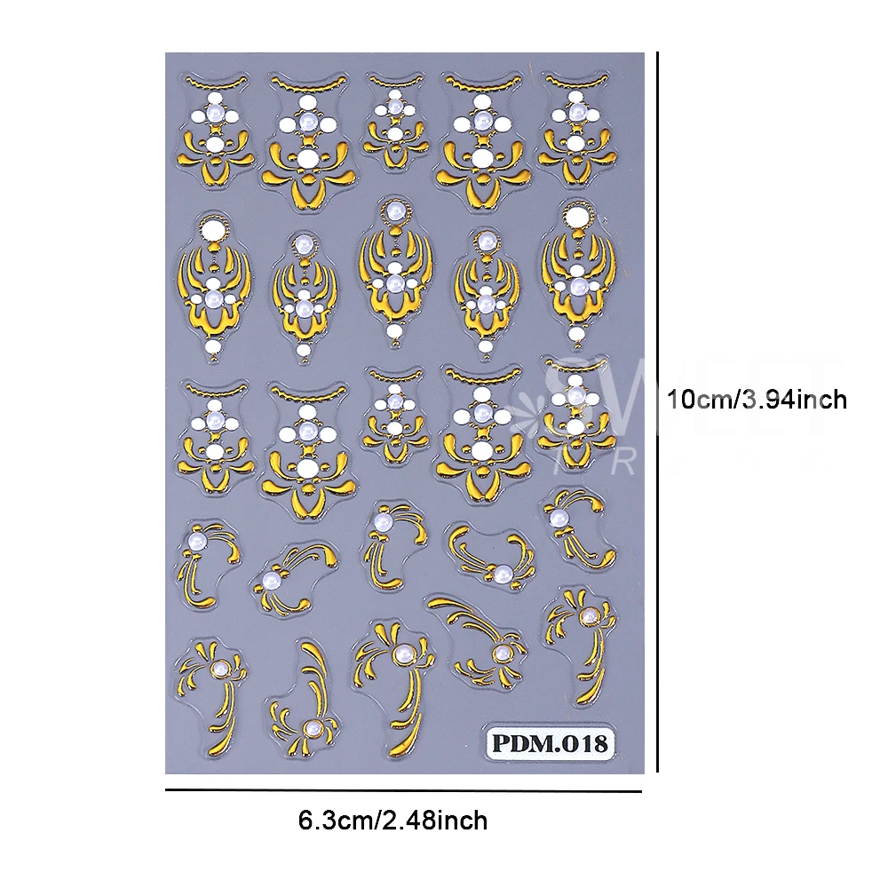 1PC Golden Palace Retro Style Nail Art Stickers 5D Embossed Self-Adhesive Pearl Petal Luxury Nail Decals Manicure DIY Decoration