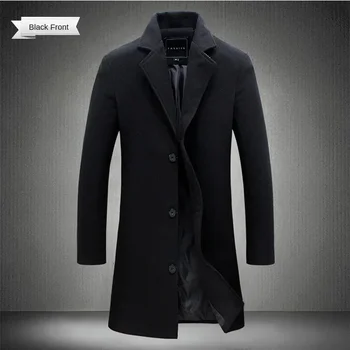Alternative view of 2025 New Men's Trench Coat Wool Blend Overcoat Autumn Winter Fashion Slim Fit Long Coat Business Casual Outerwear Windbreaker