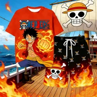 Nouvel ensemble pyjama Luffy 2026 – T-shirt et short de nuit à motif tête de mort anime pour hommes, femmes et enfants – Collection été 1
