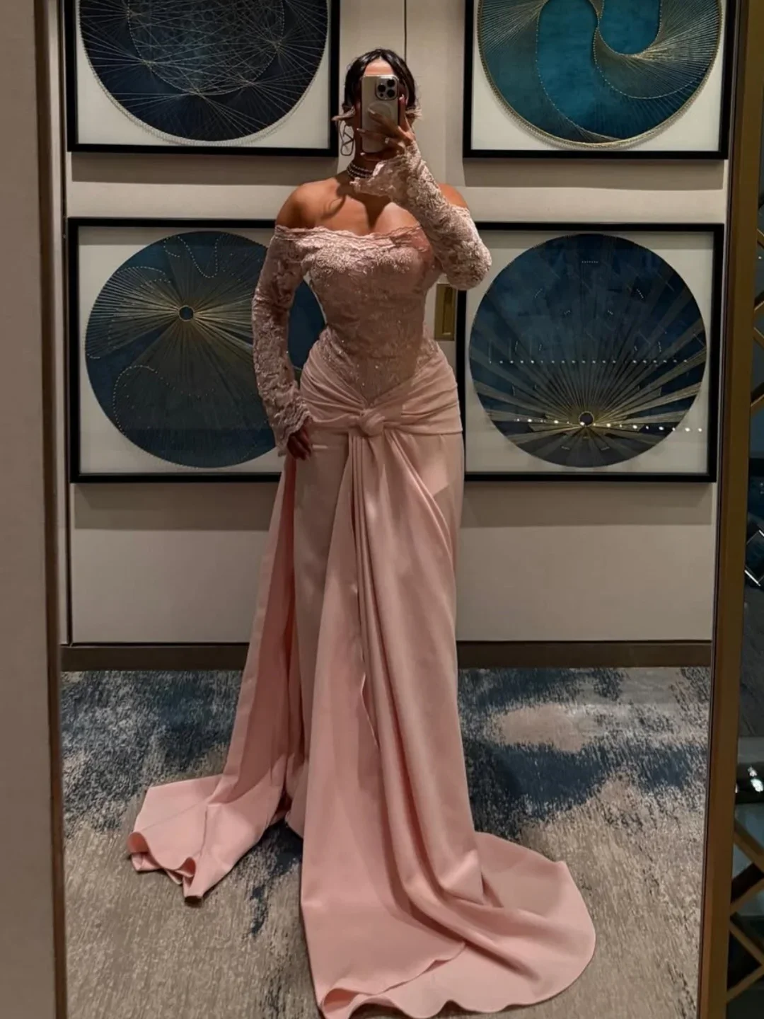 customized Elegant Prom Dresses Long Sleeves Formal Evening Dresses Pink Lace Robes De Party Dresses فساتين مناس 2