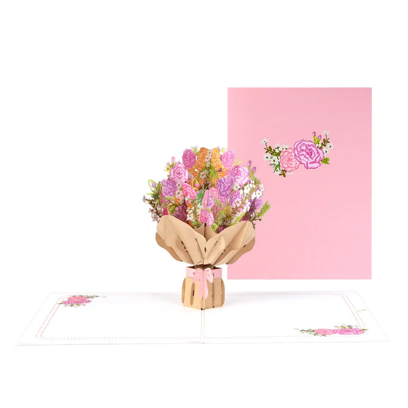 Valentine's Day 3D Card Embroidery Carnation Bouquet Paper Carving Creative Gratitude Blessing Message Envelope Cardboard
