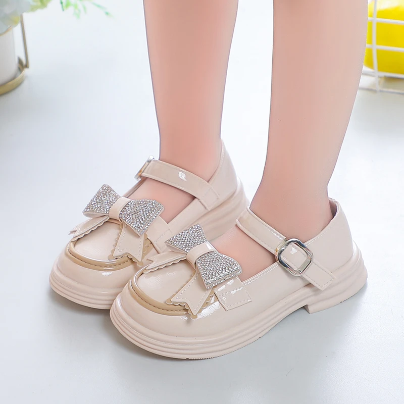 Cute Girls Rhinestone Bow Pink Versatile Casual 2023 Children's Fashion Shoes for Party Wedding Shows Hook & Loop Casual Shoes 4