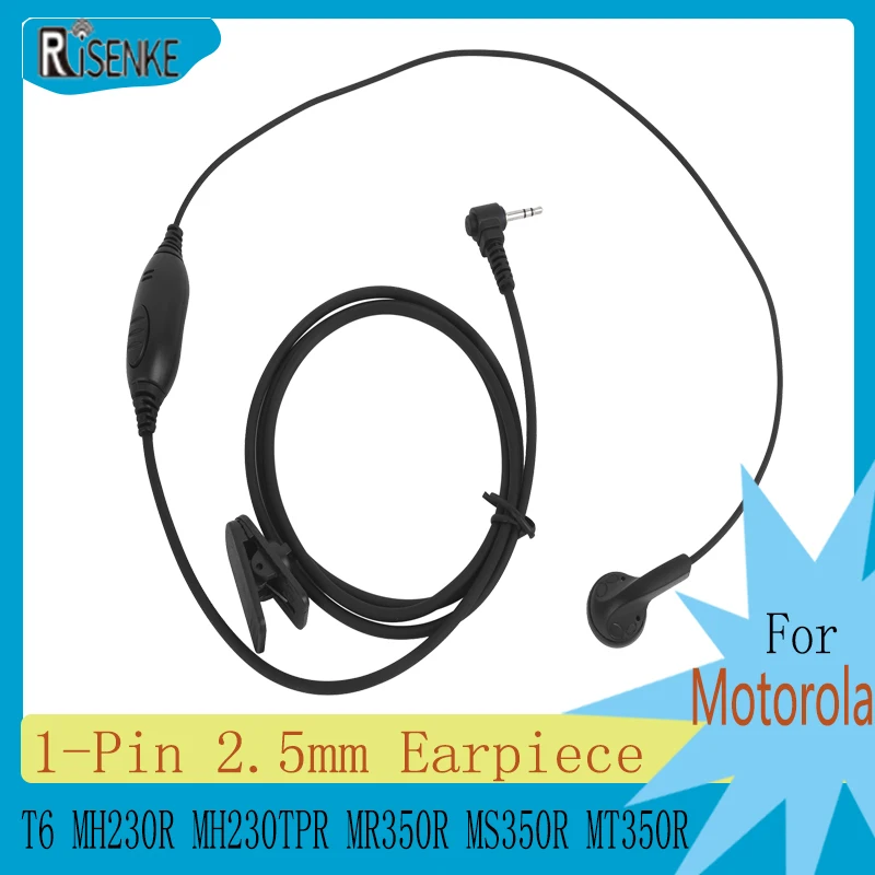 RISENKE-T60 T80 Headset with Mic, PTT for Motorola, T6, MH230R, MH230TPR, MR350R, MS350R, MT350R Radio, 1 Pin, 2.5mm Earpiece