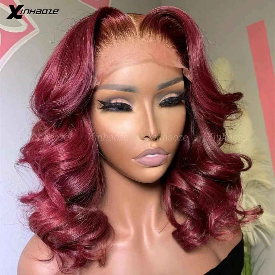 

Red Wig Human Hair Color 99j Burgundy Loose Wave Frontal Wig Short Lace Front Bob Wig For Women Brazilian Preplucked