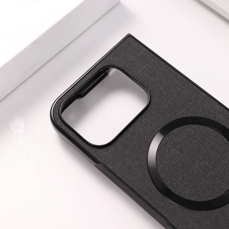 Magnetic Wireless Charging Cloth Texture Phone Case with Hard Plastic Cover