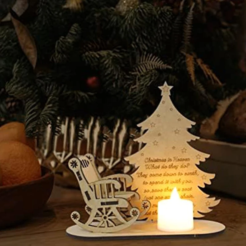 Candle Light Table Candles Wood Rocking Chair Tablescape Decor Christmas Blocks Decor Christmas Wooden Centerpiece Signs