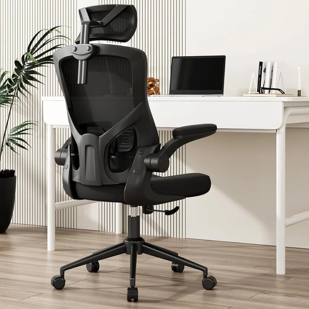 

Компьютерное кресло с высокой спинкой, регулируемый подголовник с откидными руками, поддержка поясницы, сетчатый Настольный стул, офисная мебель