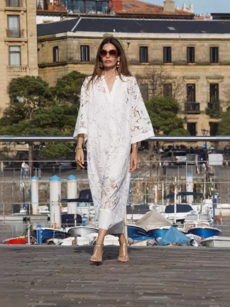 Wmstar Dress Women Wholsale New European American Casual Loose Beach Vacation Cardigan Lace Blouse Summer 2025 One Pieces