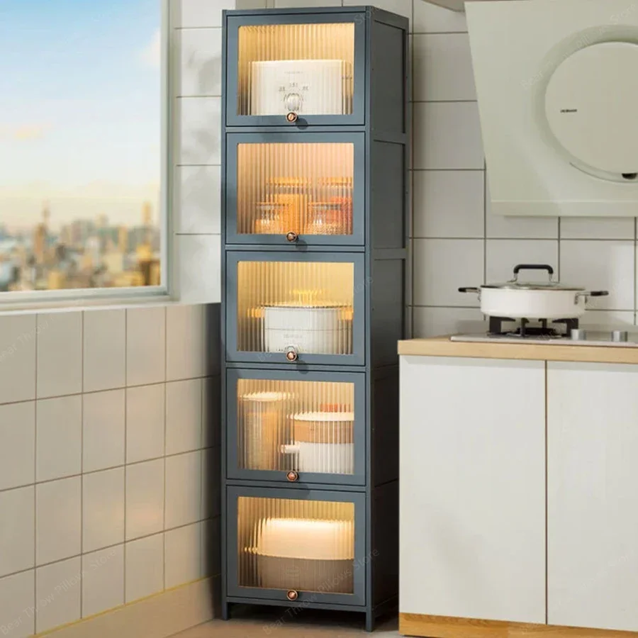 GY Modern Kitchen Cabinet Floor Slit Shelf Locker Multilayer Microwave Oven Storage Cabinet with Flip Door home furniture 2