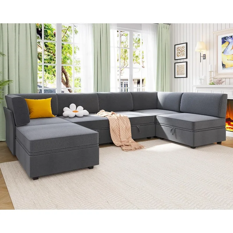

Sectional Couches for Living Room, Modular Sofas for Living Room with Srorage, 6 Seat Convertible U/L Shaped Couch