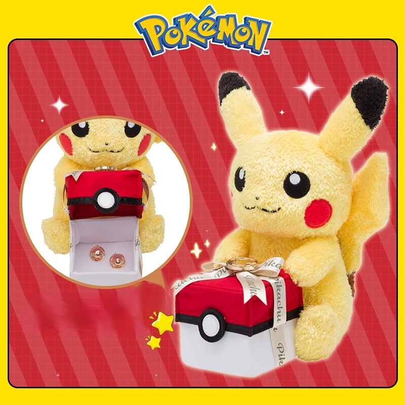 

Pokemon Pikachu Plush Anime Kawaii Cute Comes with Proposal Birthday Gift Box Soft Pillow Doll Toys Original 28cm
