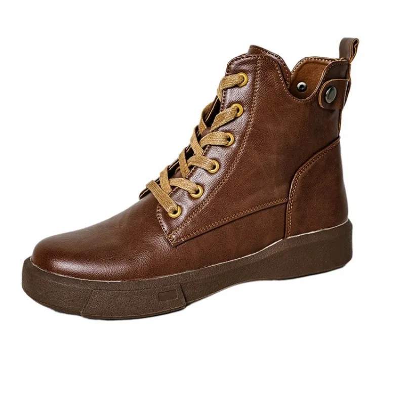 2023 New Women Platform Ankle Boots Pu Leather Lace Up Motorcycle Booties Female Autumn Non-Slip Platform Botas Woman